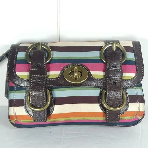 Coach Legacy Stripe Garcia Small Multicolor Canvas Turnlock Clutch Wristlet - Picture 2 of 16